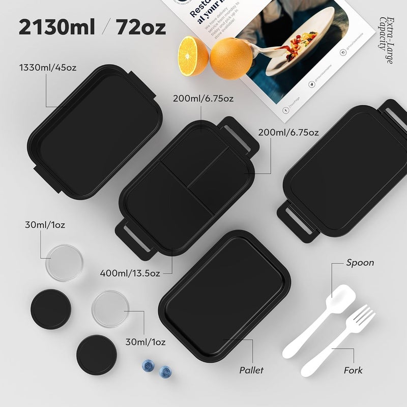 Jelife Adult Bento Box Lunch Box - Large Style Stackable Bento Lunch Box for Adults, 72oz All-in-One 3 Layers Bento Boxes Leak-Proof Lunchbox with Utensil Sauce Containers for Dining Out,Work, Black - Image 4